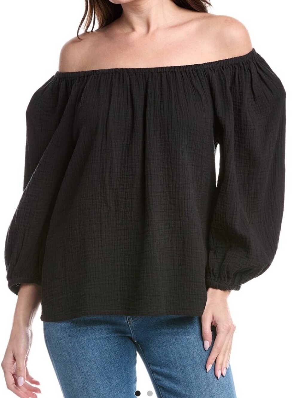 Tommy Bahama Black Off-Shoulder Peasant Top- Size Large- NWT